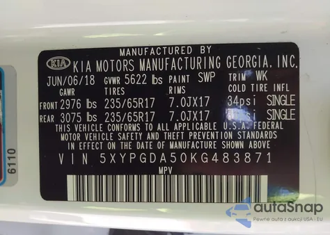 2019 Kia Sorento 3.3L Lx из США, поврежденный, VIN 5XYPGDA50KG483871